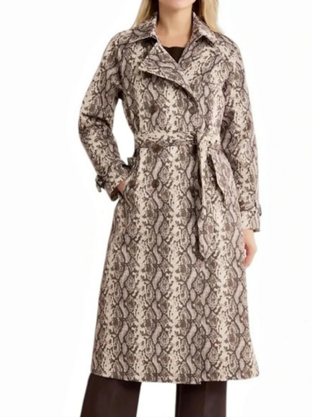REBECCA MINKOFF New Double Breasted Snakeskin Trench Coat Animal Print Sz L